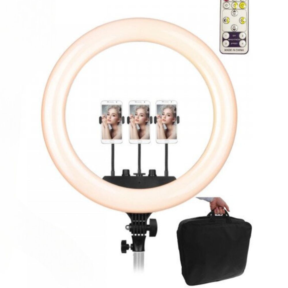 18 inch Selfie RING Light with 3 Cell Phone Holder, Controller, Carry Bag, and Tripod Stand